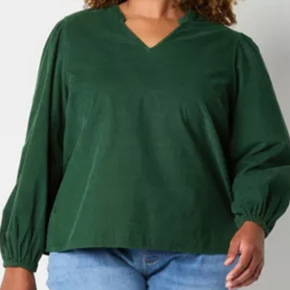 BOGO St. John's Bay Green Corduroy Long Sleeve Blouse- Large